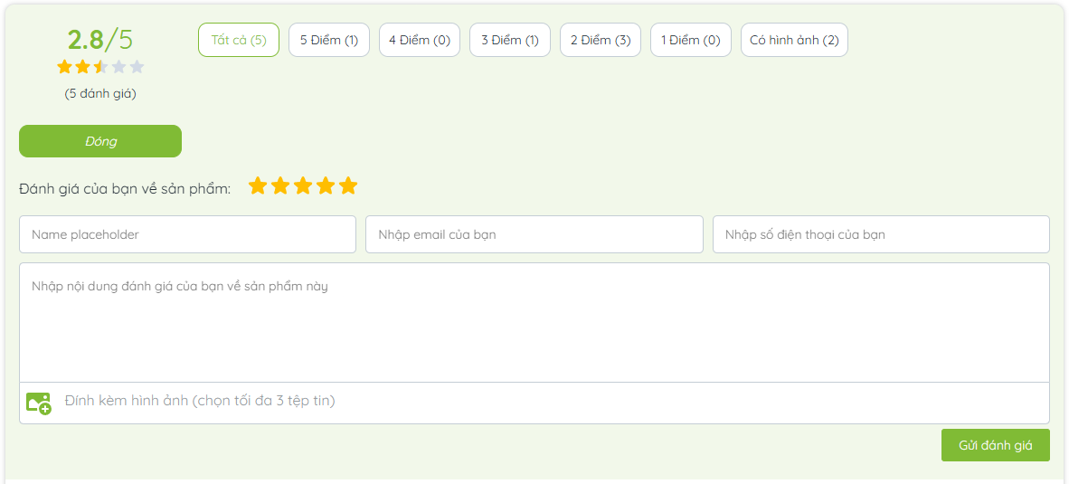 Mẫu form gửi đánh giá sản phẩm 01