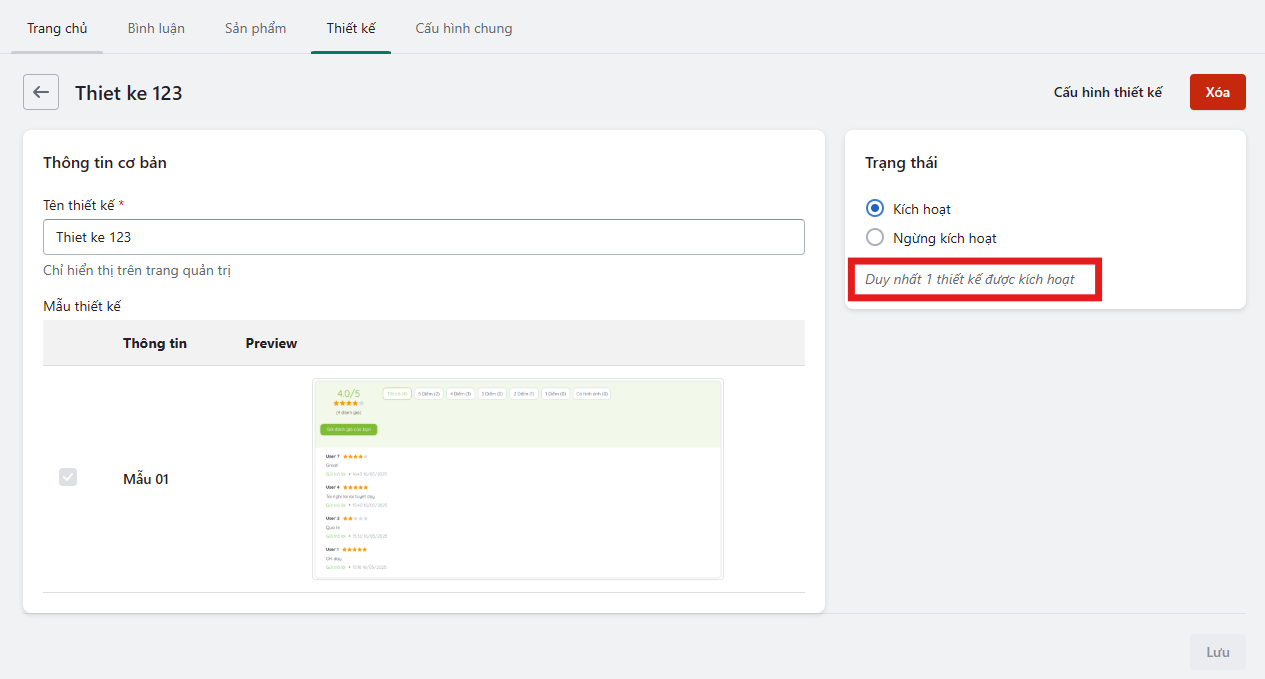 Trang kích hoạt theme